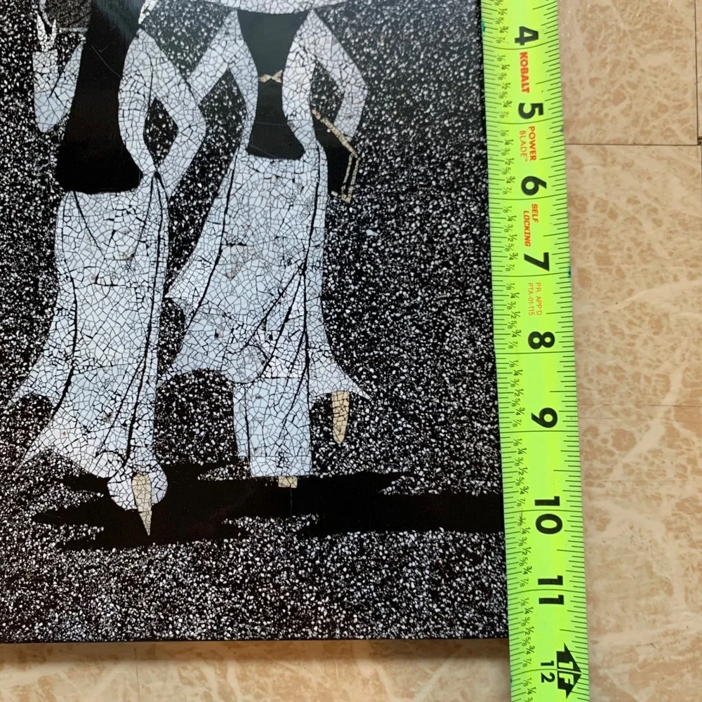 Vietnamese Lacquer Art 8x12 Eggshell Inlay Ao Dai Women Black White Minimalist